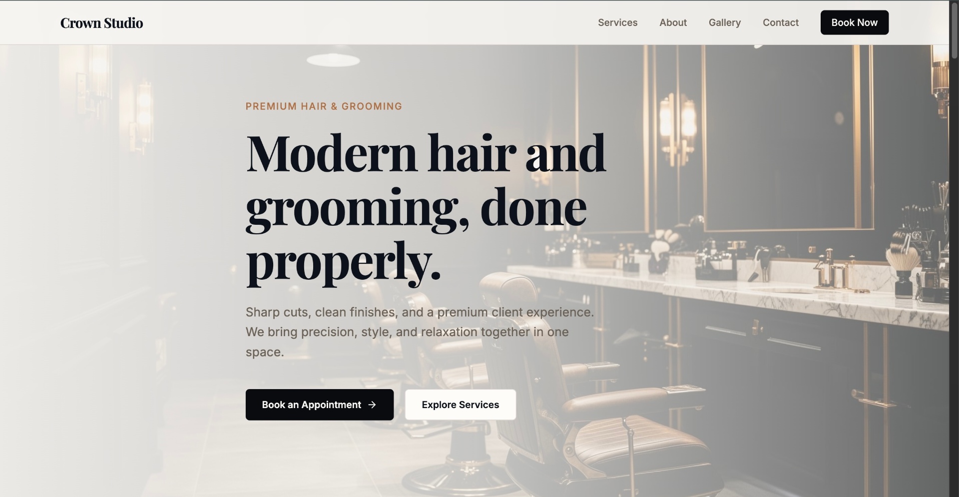 Crown Studio — hero, modern hair and grooming done properly