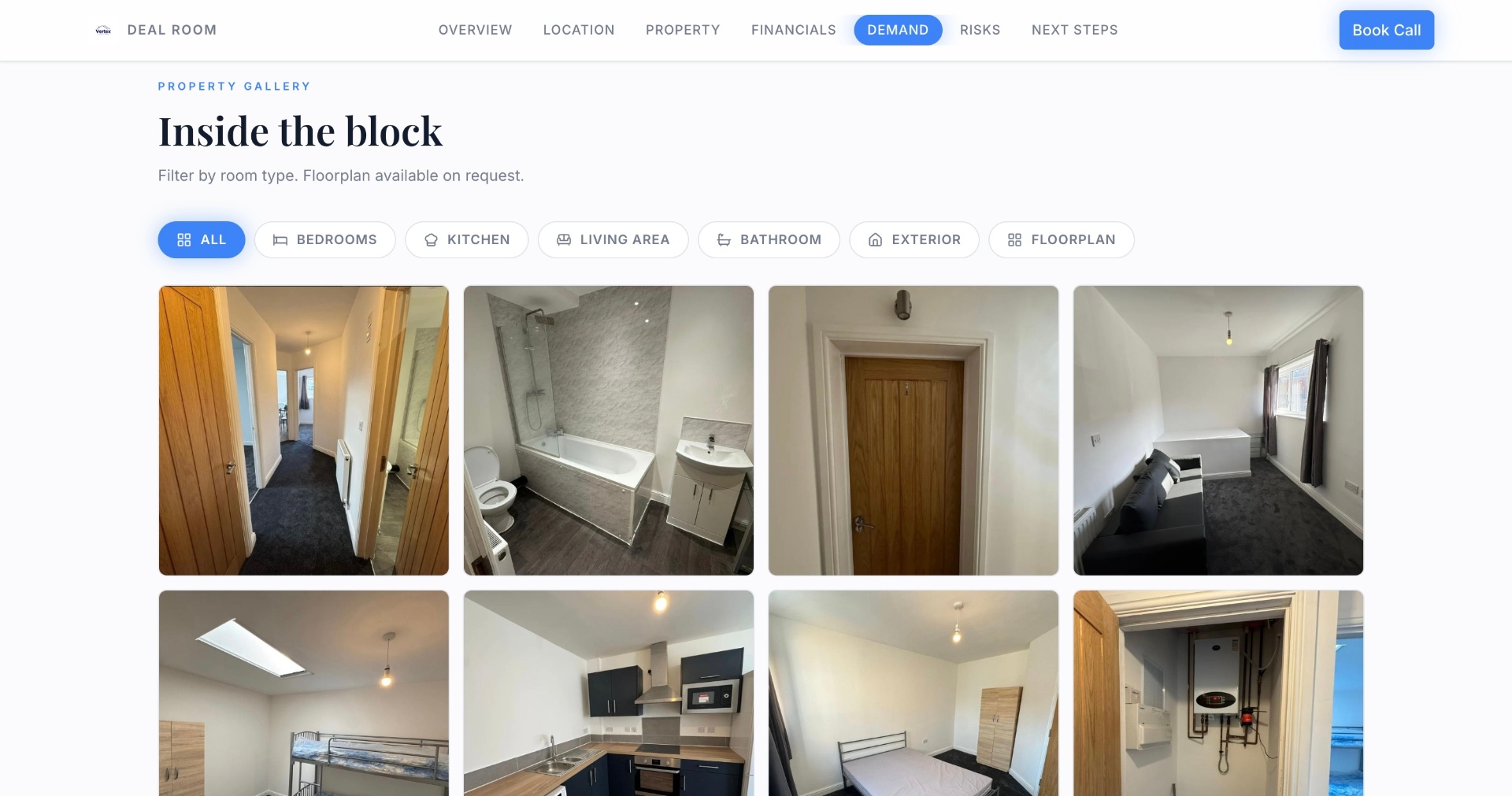 Vertex Deal Room — demand, property gallery inside the block