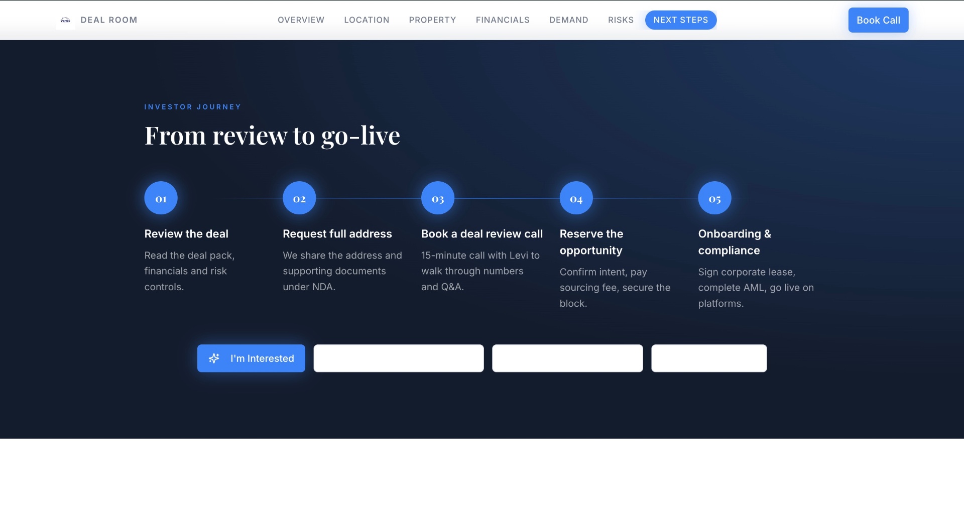 Vertex Deal Room — next steps, from review to go-live