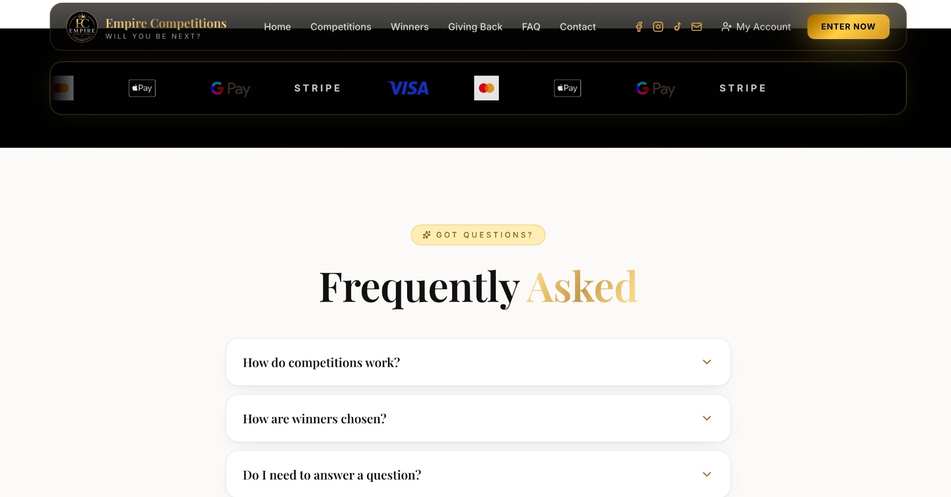 Empire Competitions UK — secure payments & FAQ