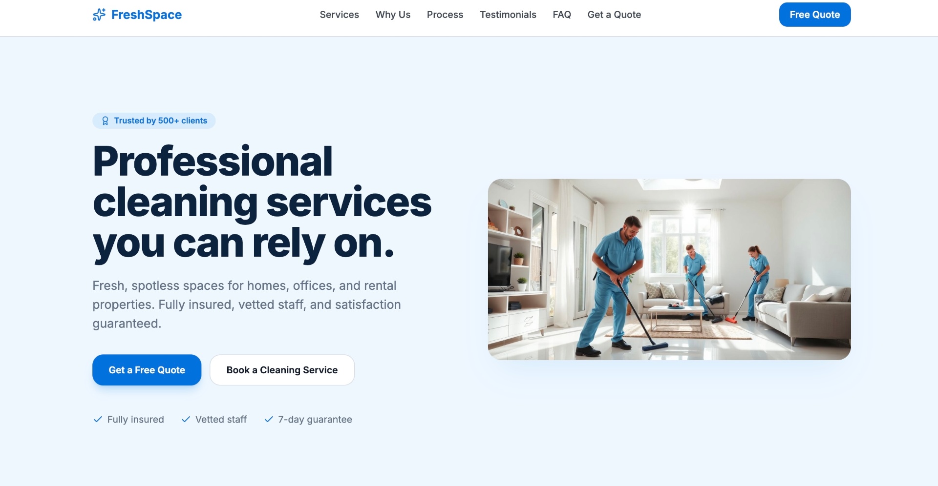 FreshSpace Cleaning — hero, professional cleaning services you can rely on