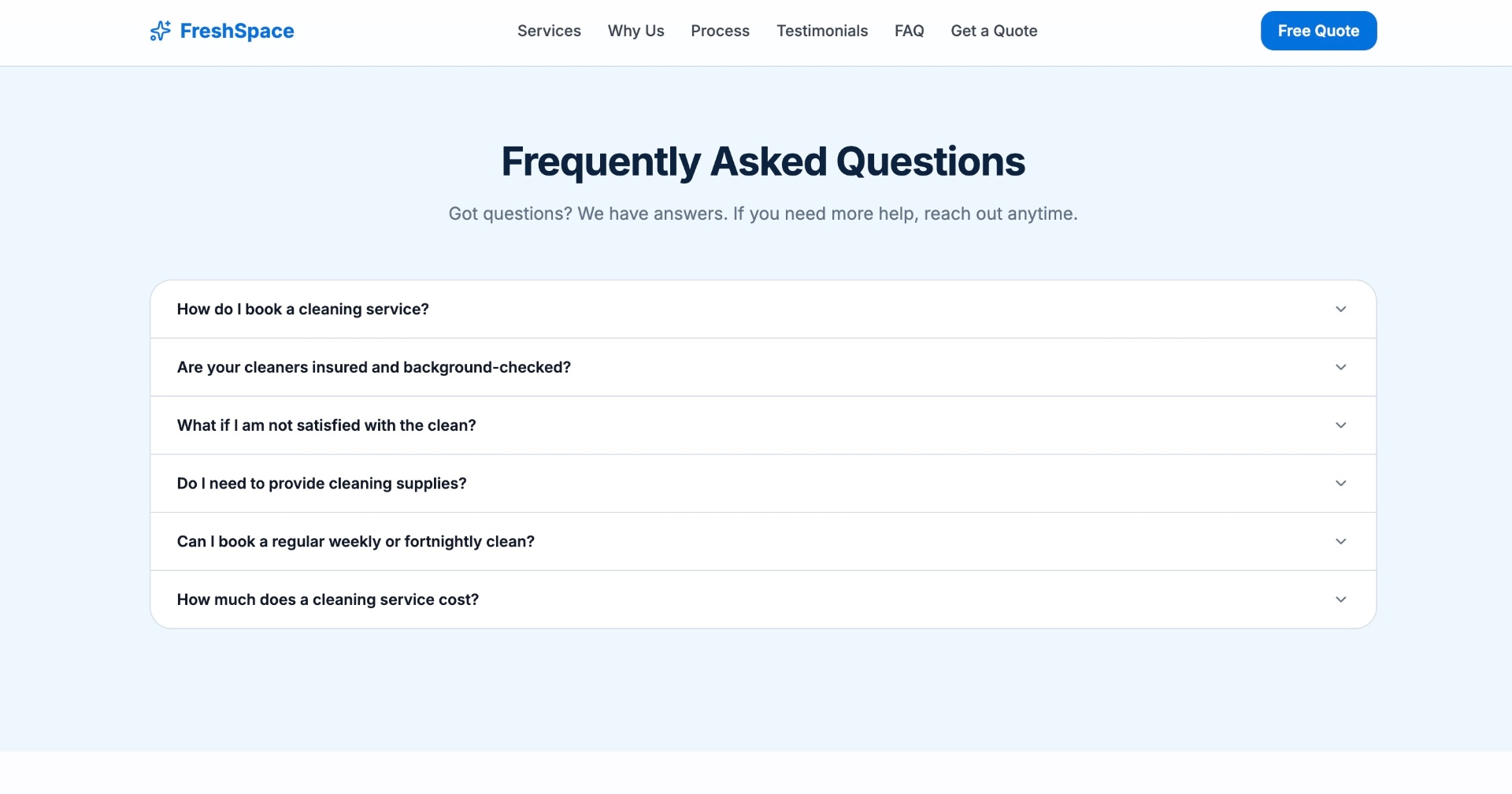FreshSpace Cleaning — frequently asked questions