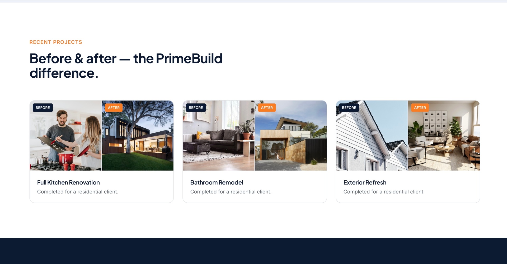 PrimeBuild — recent projects before & after
