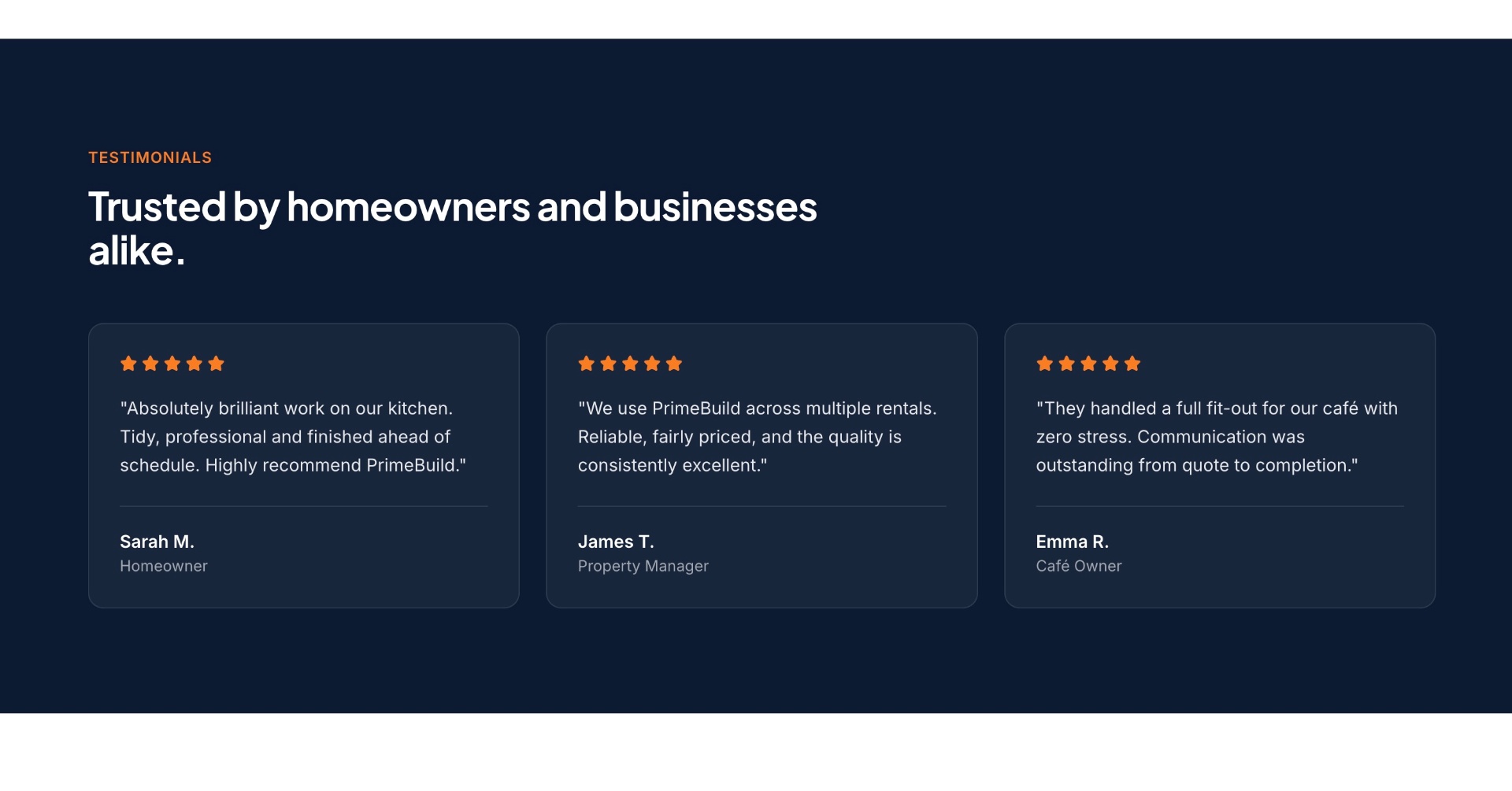 PrimeBuild — client testimonials