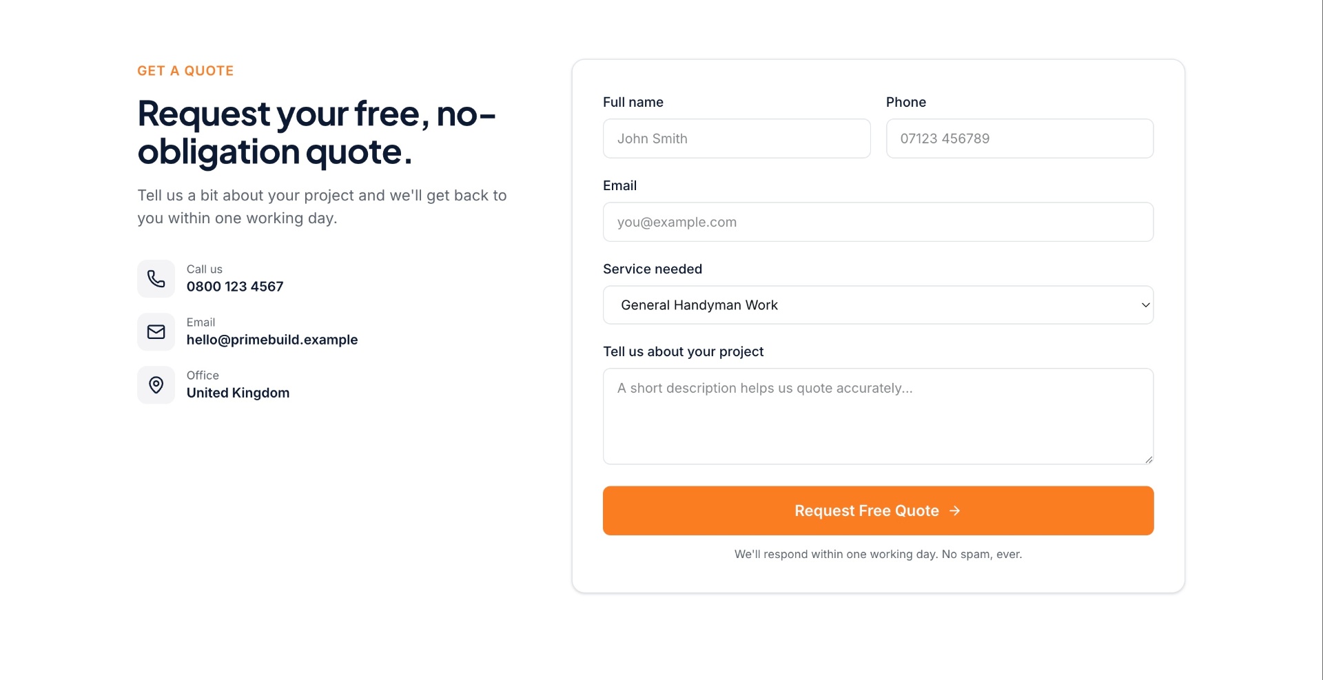 PrimeBuild — get a quote & contact
