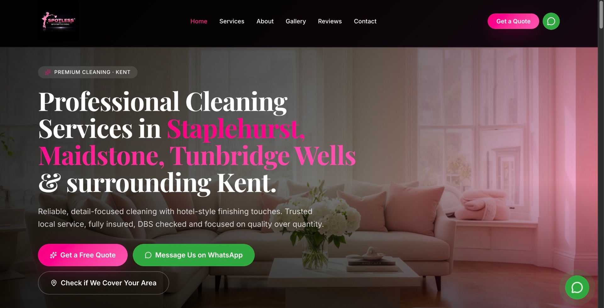 Spotless Spanish Cleaning — homepage hero