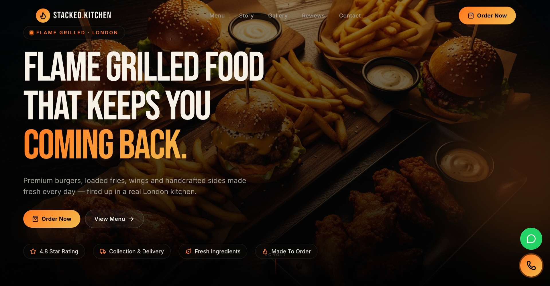 Stacked Kitchen — hero, flame grilled food that keeps you coming back