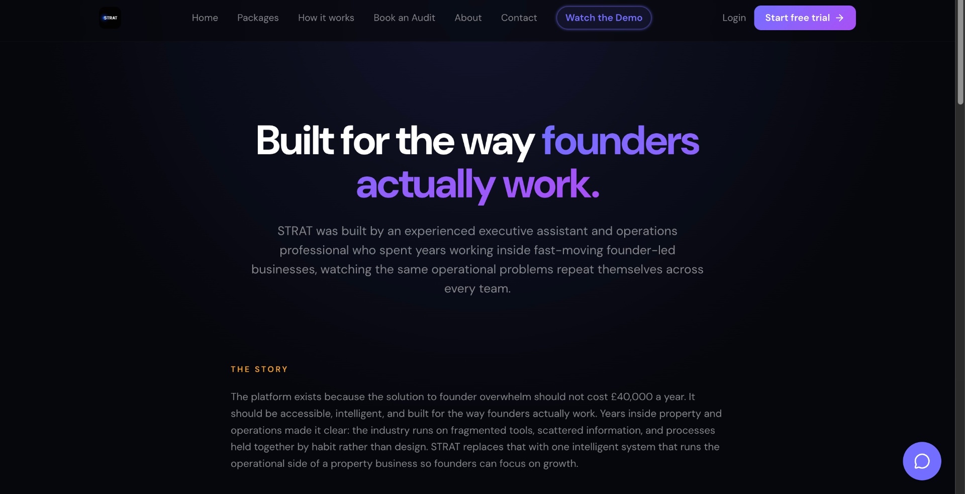 STRAT — about, built for founders