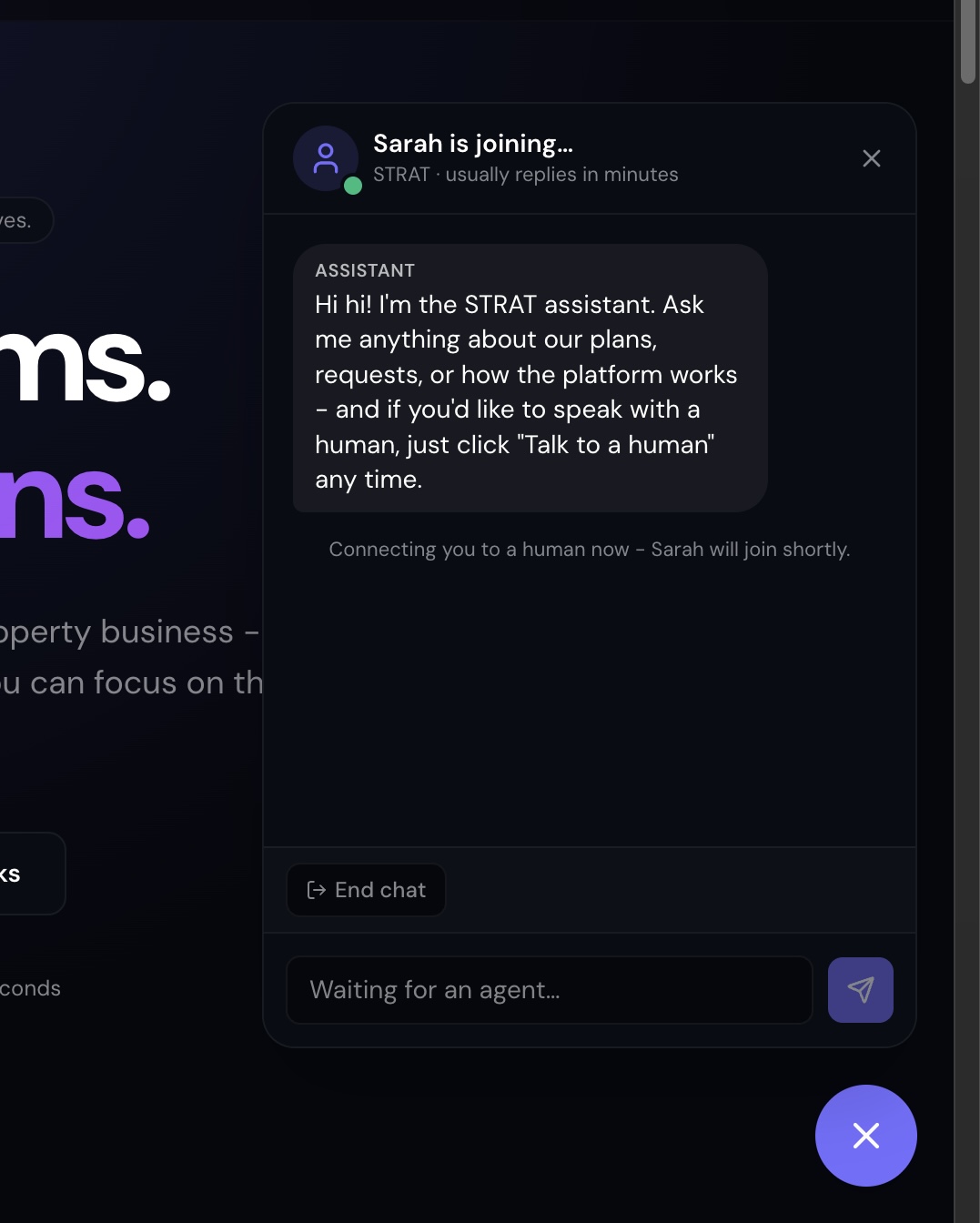 STRAT — live chat assistant