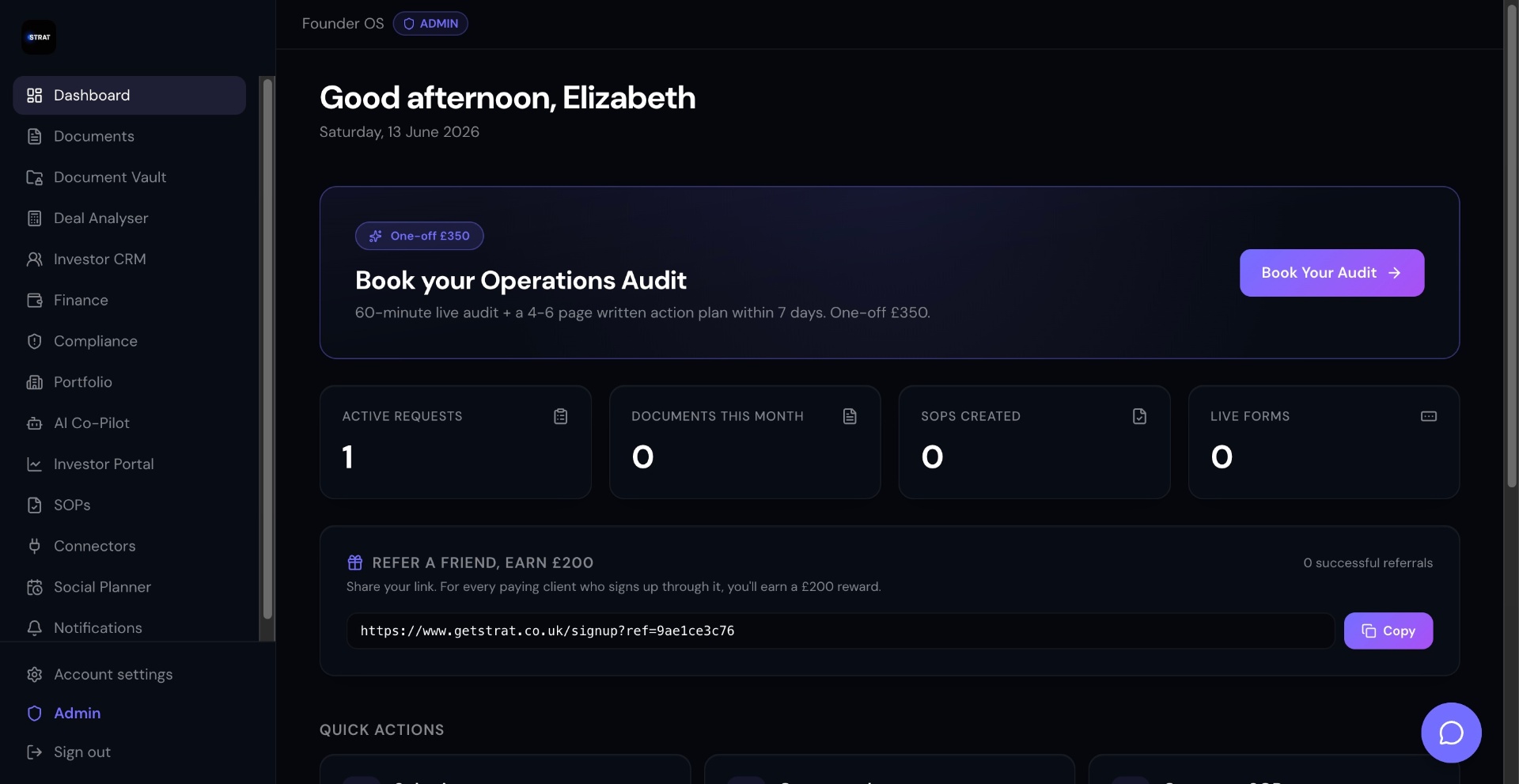STRAT — founder dashboard control centre