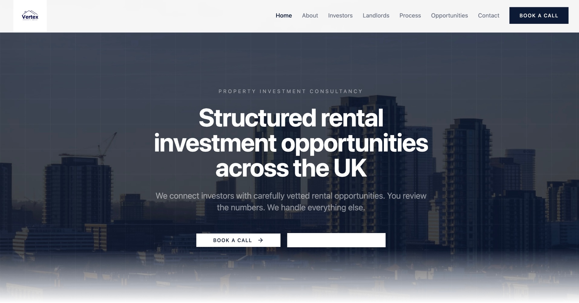Vertex Property Group — hero, structured rental investment opportunities across the UK