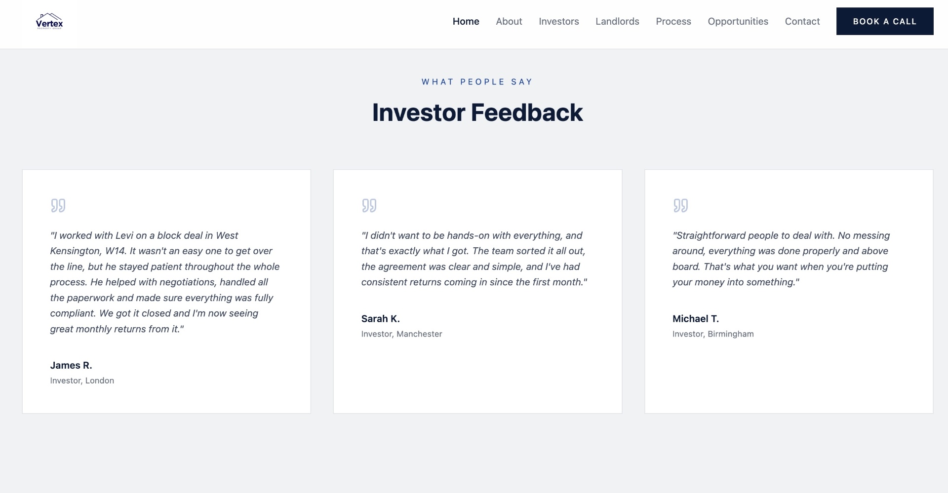 Vertex Property Group — investor feedback & testimonials